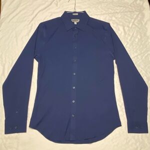 Express Men’s Performance Button-Down, Size S, Slim, Solid Dark Blue